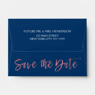 Rose Gold  & Navy Blue Foil Save the Date Envelope
