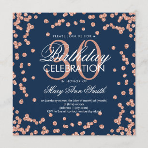 Rose Gold Navy Blue Glitter Confetti 30th Birthday Invitation
