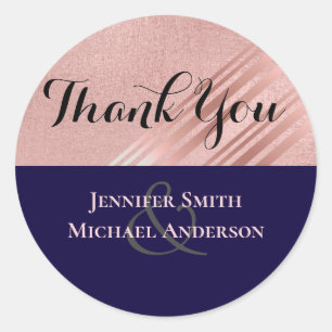 Rose Gold Navy Blue Glitter Foil Look WEDDING Classic Round Sticker