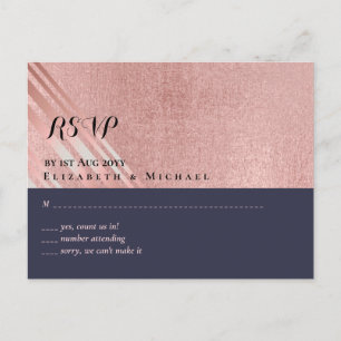 Rose Gold Navy Blue Glitter Foil Look WEDDING Postcard