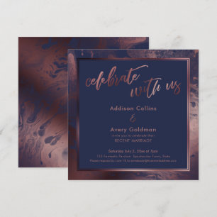 Rose Gold & Navy Blue Marble Celebrate with Us Invitation