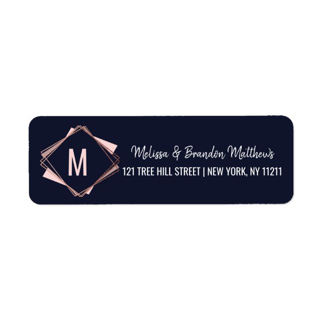 Rose Gold Navy Blue Mauve Geometric Address (Front)