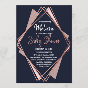 Rose Gold Navy Blue Mauve Geometric Baby Shower Invitation