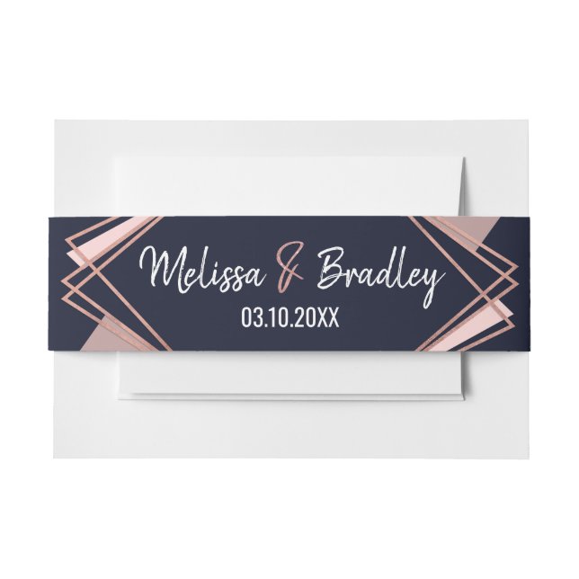 Rose Gold Navy Blue Mauve Geometric Belly Band Invitation Belly Band (Front Example)