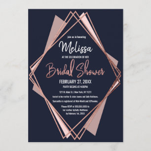 Rose Gold Navy Blue Mauve Geometric Bridal Shower Invitation