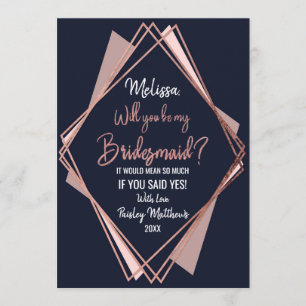 Rose Gold Navy Blue Mauve Geometric Bridesmaid Invitation