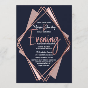 Rose Gold Navy Blue Mauve Geometric Evening Invitation