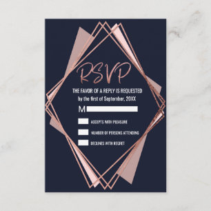Rose Gold Navy Blue Mauve Geometric RSVP