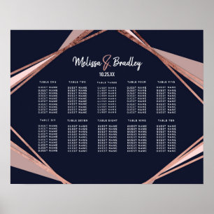 Rose Gold Navy Blue Mauve Geometric Seating Chart