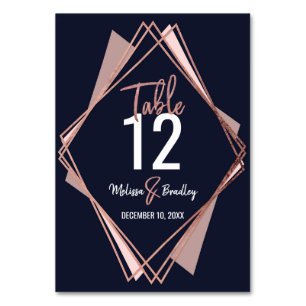 Rose Gold Navy Blue Mauve Geometric Table Number