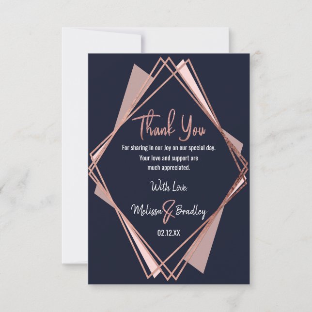 Rose Gold Navy Blue Mauve Geometric Thank You Card (Front)