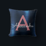 Rose Gold & Navy Blue Metallic Foil Monogrammed Cushion<br><div class="desc">Blush Pink - Rose Gold and Navy Blue Faux Metallic Foil Brushed Metal Monogram Name and Initial Pillow. The pillow makes the perfect gift for someone decorating her room in Rose Gold and Midnight Blue.</div>