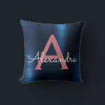 Rose Gold & Navy Blue Metallic Foil Monogrammed Cushion<br><div class="desc">Blush Pink - Rose Gold and Navy Blue Faux Metallic Foil Brushed Metal Monogram Name and Initial Pillow. The pillow makes the perfect gift for someone decorating her room in Rose Gold and Midnight Blue.</div>