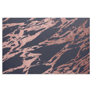 Rose Gold Navy Blue Modern Chic Marble Pattern Fabric