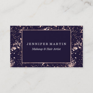 Rose Gold Navy Blue Paint Splatters Business Card