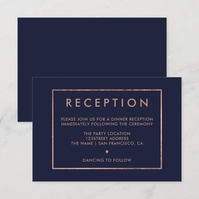 rose gold navy blue reception wedding invitation (Front/Back)