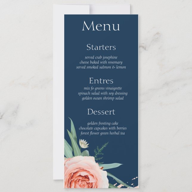 Rose gold & navy blue set 18 Menu card (Front)