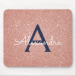 Rose Gold Navy Blue Sparkle Glitter Monogram Name Mouse Mat<br><div class="desc">Blush Pink - Rose Gold and Navy Blue Sparkle Glitter Monogram Name Monogram Mousepad. This Mousepad can be customised to include your first name.</div>