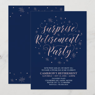 Rose gold & Navy Blue   Surprise Retirement Party Invitation