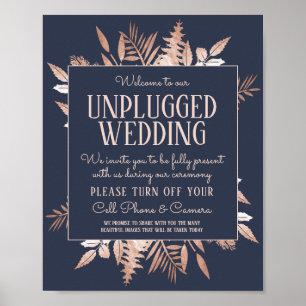 Rose Gold Navy Blue Unplugged Wedding Sign