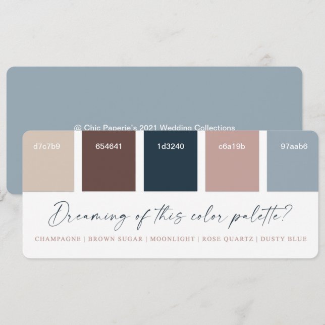 Rose Gold & Navy Blue Wedding Colour Palette Card (Front/Back)