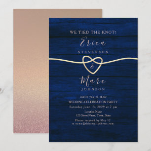 Rose Gold Navy Blue Wedding Reception Invitation