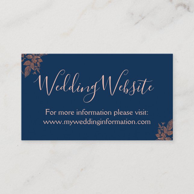 Rose Gold - Navy Blue Wedding Website Card Insert (Front)