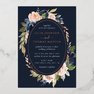 Rose Gold Navy Blush Wedding Floral Foliage 