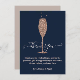 Rose Gold Navy Champagne Bubbly Bridal Thank You  Invitation