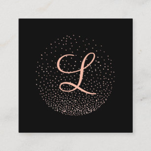 Rose Gold & Navy   Chic Minimalist Circle Monogram Square Business Card