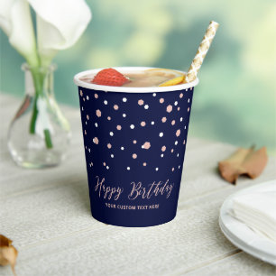 Rose gold & Navy Confetti Adult Birthday Party  Paper Cups