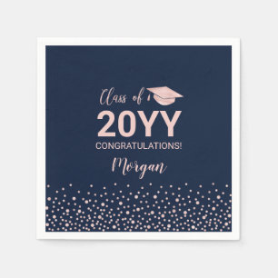Rose gold Navy Confetti Class of Graduation Party Napkin