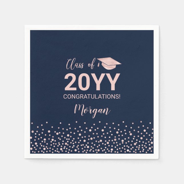 Rose gold Navy Confetti Class of Graduation Party  Napkin (Front)