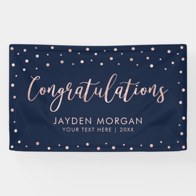 Rose Gold & Navy | Congratulations Event Party Banner (Horizontal)