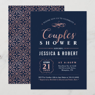 Rose Gold & Navy   Elegant Couples Wedding Shower Invitation