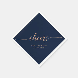 Rose Gold & Navy Elegant Stylish Lettering Cheers Napkin