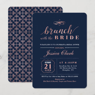 Rose Gold & Navy Elegant Wedding Bridal Brunch Invitation