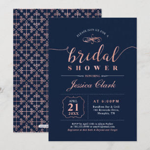 Rose Gold & Navy Elegant Wedding Bridal Shower Invitation