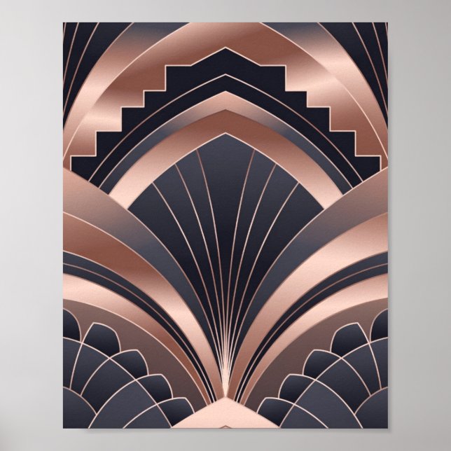 Rose Gold Navy Geometric Fan Neo Deco Art Poster (Front)