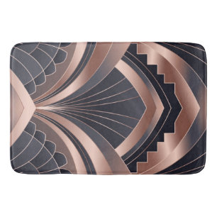 Rose Gold Navy Geometric Neo Art Deco Bath Mat