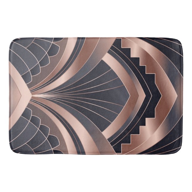 Rose Gold Navy Geometric Neo Art Deco  Bath Mat (Front)