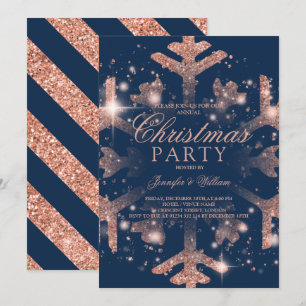Rose Gold Navy Glitter Xmas Holiday Party Invitation