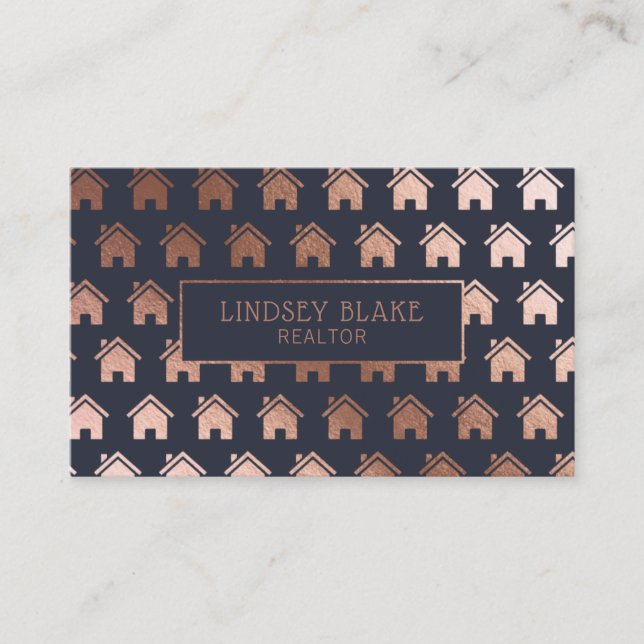 Rose Gold Navy House Realtor Professional Business Card (Front)