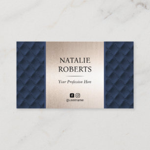 Rose Gold & Navy Leather Modern Beauty Salon & SPA Business Card