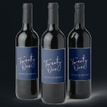 Rose Gold Navy Lettering 21st Birthday Party Wine Wine Label<br><div class="desc">This modern bottle label is perfect for a chic modern 21st birthday party. The design features rose gold lettering " Twenty One " with custom text. You can personalise the text and background colour. Matching invitation and party supplies are available at my shop BaraBomDesign. Thank you!</div>