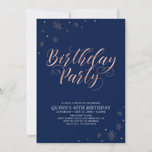 Rose Gold & Navy Modern Chic Adult Birthday Party Invitation