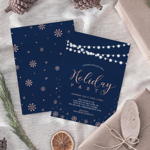 Rose Gold & Navy   Modern Chic Holiday Party Invitation