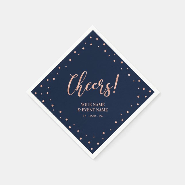 Rose Gold & Navy Modern Lettering Cheers Birthday Napkin (Corner)