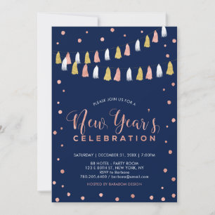 Rose Gold & Navy   Modern New Years Eve Party Invitation