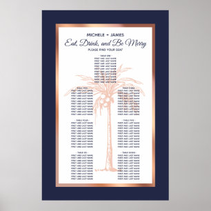 Rose Gold Navy Palm Tropical Wedding Seating Chart